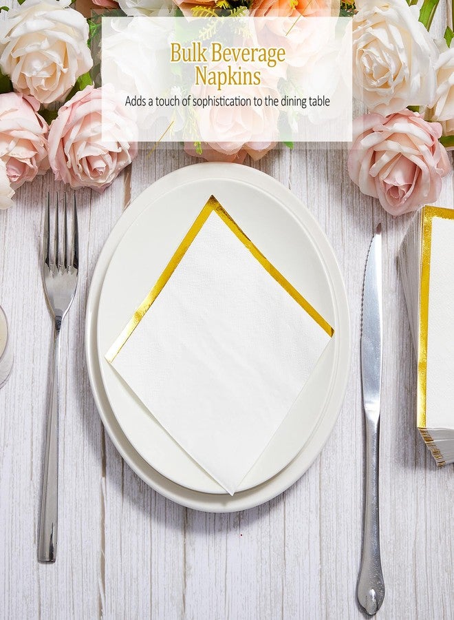 ForraFun 400 Pcs Cocktail Napkins Bulk 2 Ply White Napkins with Gold Trim 5x5 Inch Gold Foil Beverage Dessert Disposable Paper for Wedding Baby Shower Christmas Birthday Anniversary - Image 2